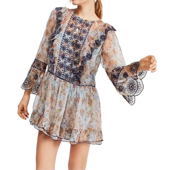 Free People Country Roads embroidered Floral Lace Sheer Dress